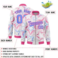 White Star Pattern Varsity Letterman Bomber Jacket 2