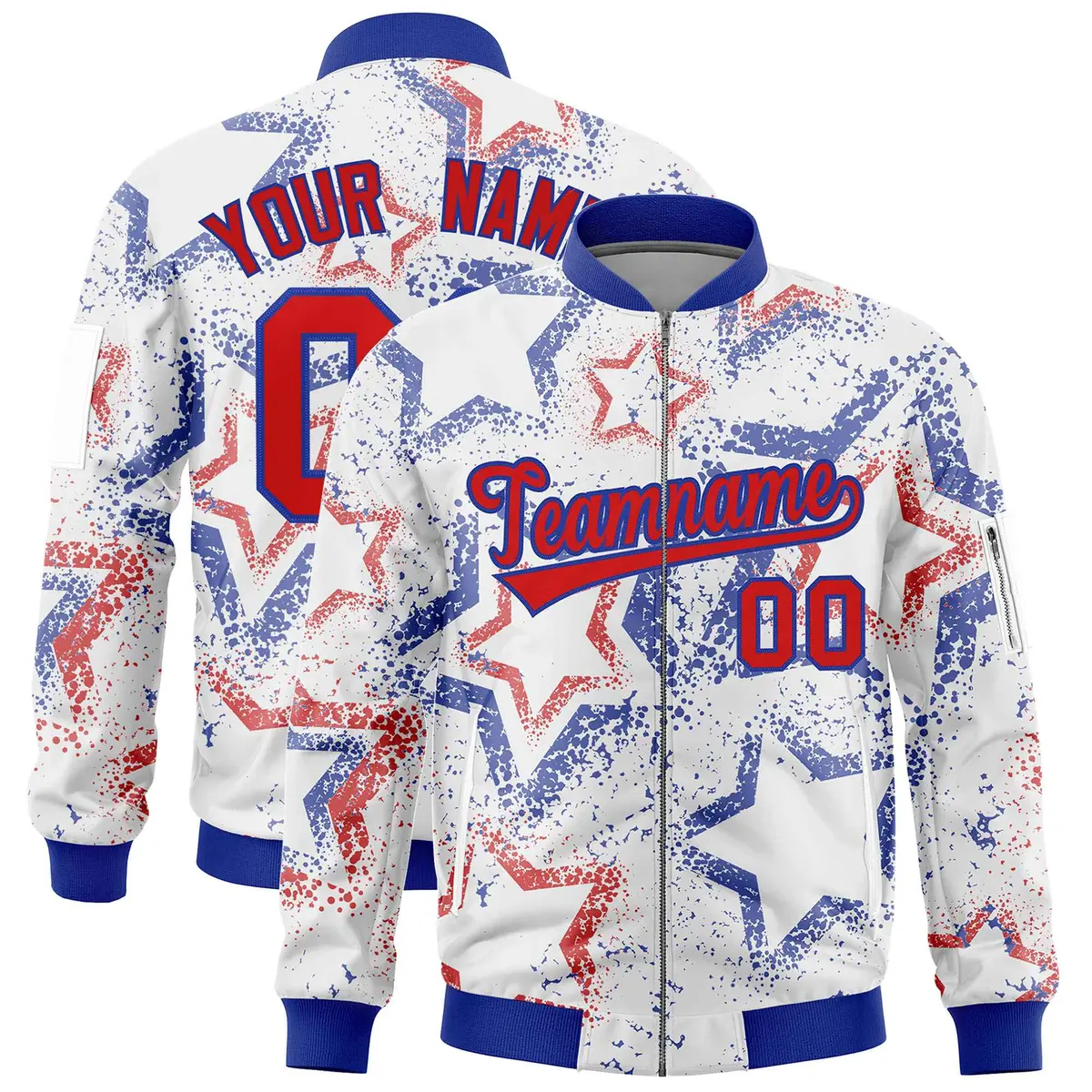 White Star Pattern Varsity Letterman Bomber Jacket