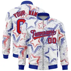 White Star Pattern Varsity Letterman Bomber Jacket 1