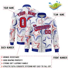 White Star Pattern Varsity Letterman Bomber Jacket 2