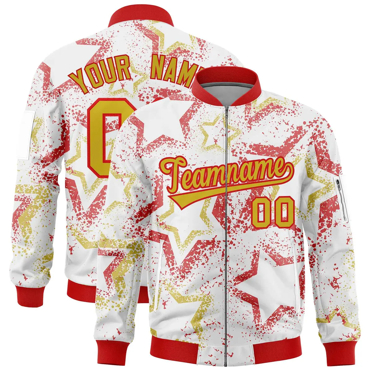 White Star Pattern Varsity Letterman Bomber Jacket
