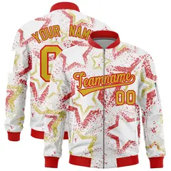 White Star Pattern Varsity Letterman Bomber Jacket 1