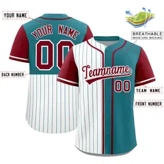 White Teal and Crimson Pinstripe Raglan Baseball Jersey 2
