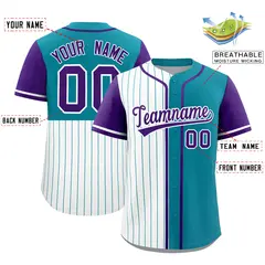 White Teal and Purple Pinstripe Raglan Baseball Jersey 2