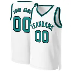 White Teal-Black Classic Basketball Jersey