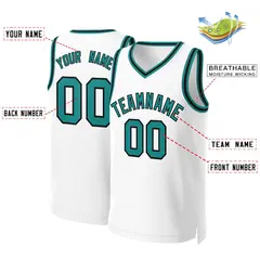 White Teal-Black Classic Basketball Jersey 2