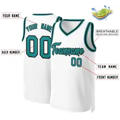 White Teal-Black Classic Basketball Jersey 2