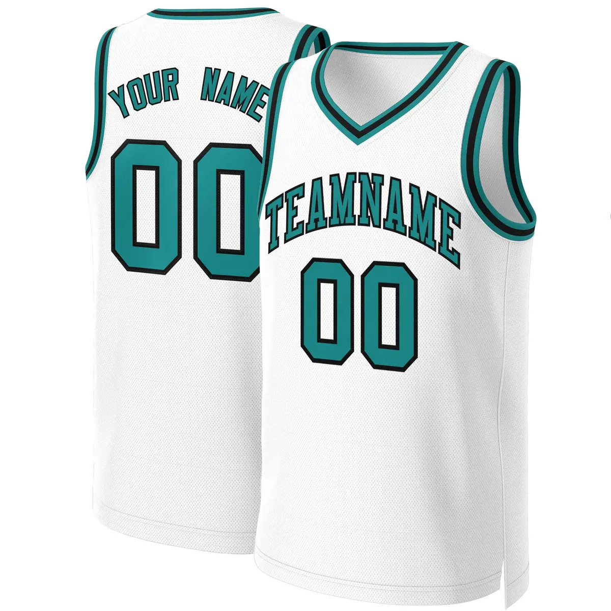 White Teal-Black Classic Basketball Jersey