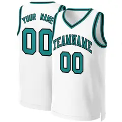 White Teal-Black Classic Basketball Jersey 1