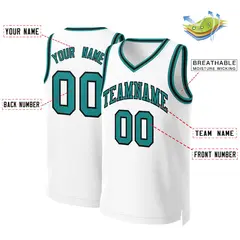 White Teal-Black Classic Basketball Jersey 2