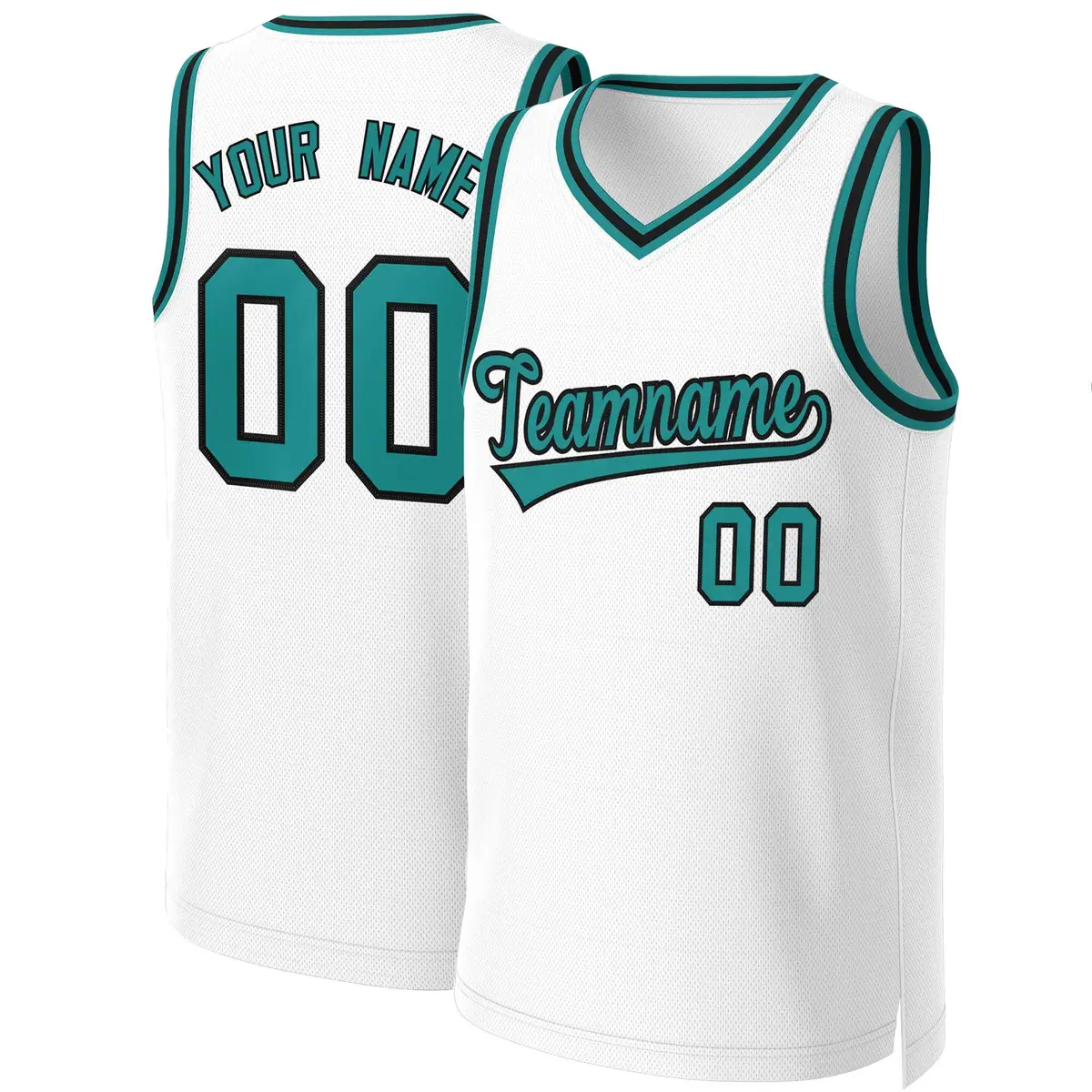 White Teal-Black Classic Basketball Jersey