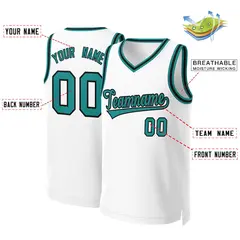 White Teal-Black Classic Basketball Jersey 2
