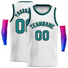 White Teal-Black Classic Casual Men Basketball Jersey