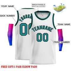 White Teal-Black Classic Casual Men Basketball Jersey 2
