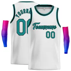 White Teal-Black Classic Casual Men Basketball Jersey