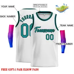 White Teal-Black Classic Casual Men Basketball Jersey 2
