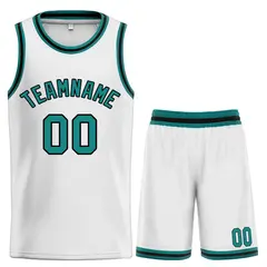 White Teal-Black Classic Curved Sets Basketball Jersey 1