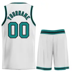 White Teal-Black Classic Curved Sets Basketball Jersey 2