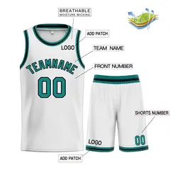 White Teal-Black Classic Curved Sets Basketball Jersey 3