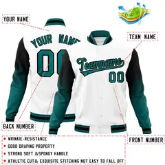 White Teal Black Gradient Raglan Full-Snap Letterman Jacket 2
