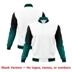 White Teal Black Gradient Raglan Full-Snap Letterman Jacket 7