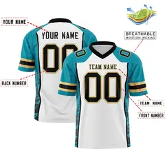 White Teal-Black Raglan Side Pattern Football Jersey 2