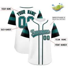 White Teal Black Sleeve Flag Lace Baseball Jersey 2