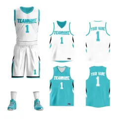 White Teal Double Side Mesh Sportswear Basketball Jersey 1