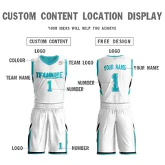 White Teal Double Side Mesh Sportswear Basketball Jersey 4