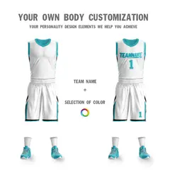 White Teal Double Side Mesh Sportswear Basketball Jersey 5