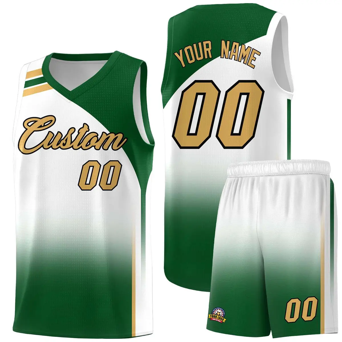 White Teal Gradient Sports Uniform Basketball Jersey