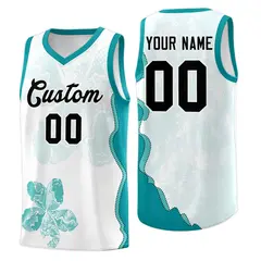 White Teal Illusion Flower Graffiti Basketball Jersey 1