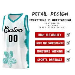 White Teal Illusion Flower Graffiti Basketball Jersey 2