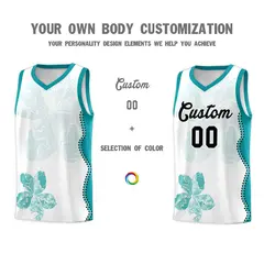 White Teal Illusion Flower Graffiti Basketball Jersey 3