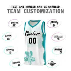 White Teal Illusion Flower Graffiti Basketball Jersey 4
