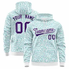 White Teal Leopard Print Varsity Full-Zip Letterman Jacket Hoodie 1