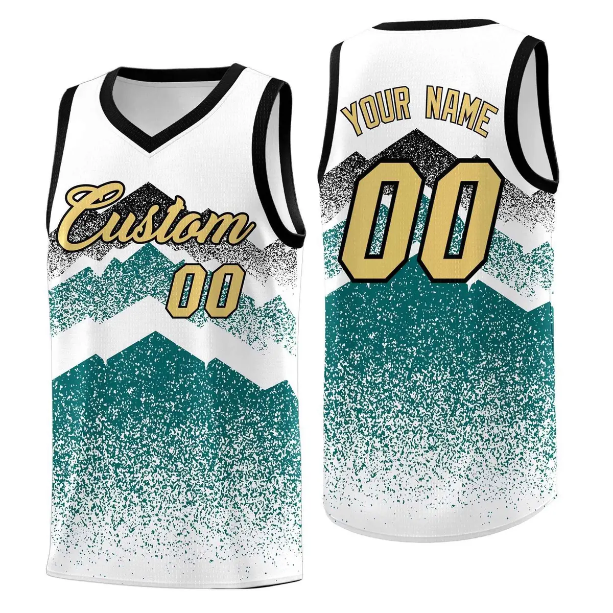 White Teal Mountain Fade Gradient Fashion Basketball Jersey