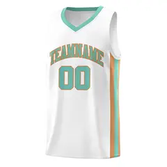 White Teal-Old Gold Classic Mesh Sport Basketball Jersey