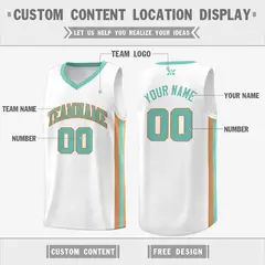 White Teal-Old Gold Classic Mesh Sport Basketball Jersey 2