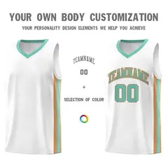 White Teal-Old Gold Classic Mesh Sport Basketball Jersey 3