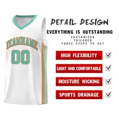 White Teal-Old Gold Classic Mesh Sport Basketball Jersey 4