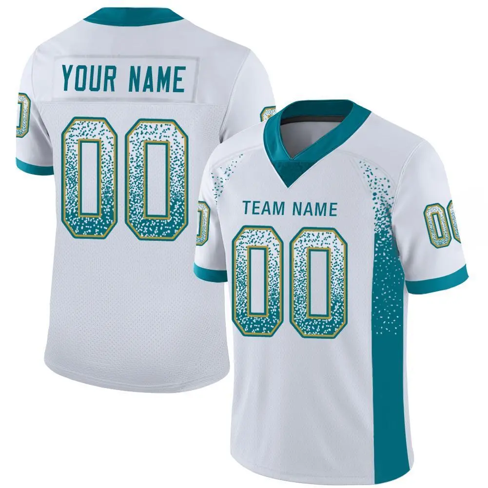 White Teal-Old Gold Drift Mesh Football Jersey