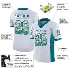 White Teal-Old Gold Drift Mesh Football Jersey 2