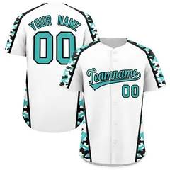 White Teal Side Camo Baseball Jersey 1