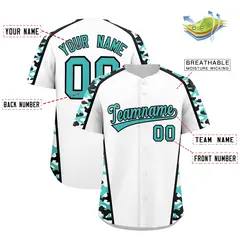 White Teal Side Camo Baseball Jersey 2