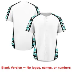 White Teal Side Camo Baseball Jersey 7