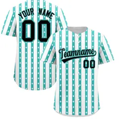 White Teal Thick Striped Star Pattern Baseball Jersey 1