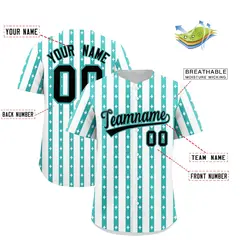 White Teal Thick Striped Star Pattern Baseball Jersey 2