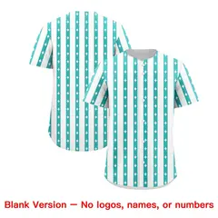 White Teal Thick Striped Star Pattern Baseball Jersey 7