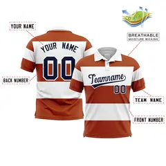 White-Texas Orange Horizontal Stripe Performance Polo Shirt 2